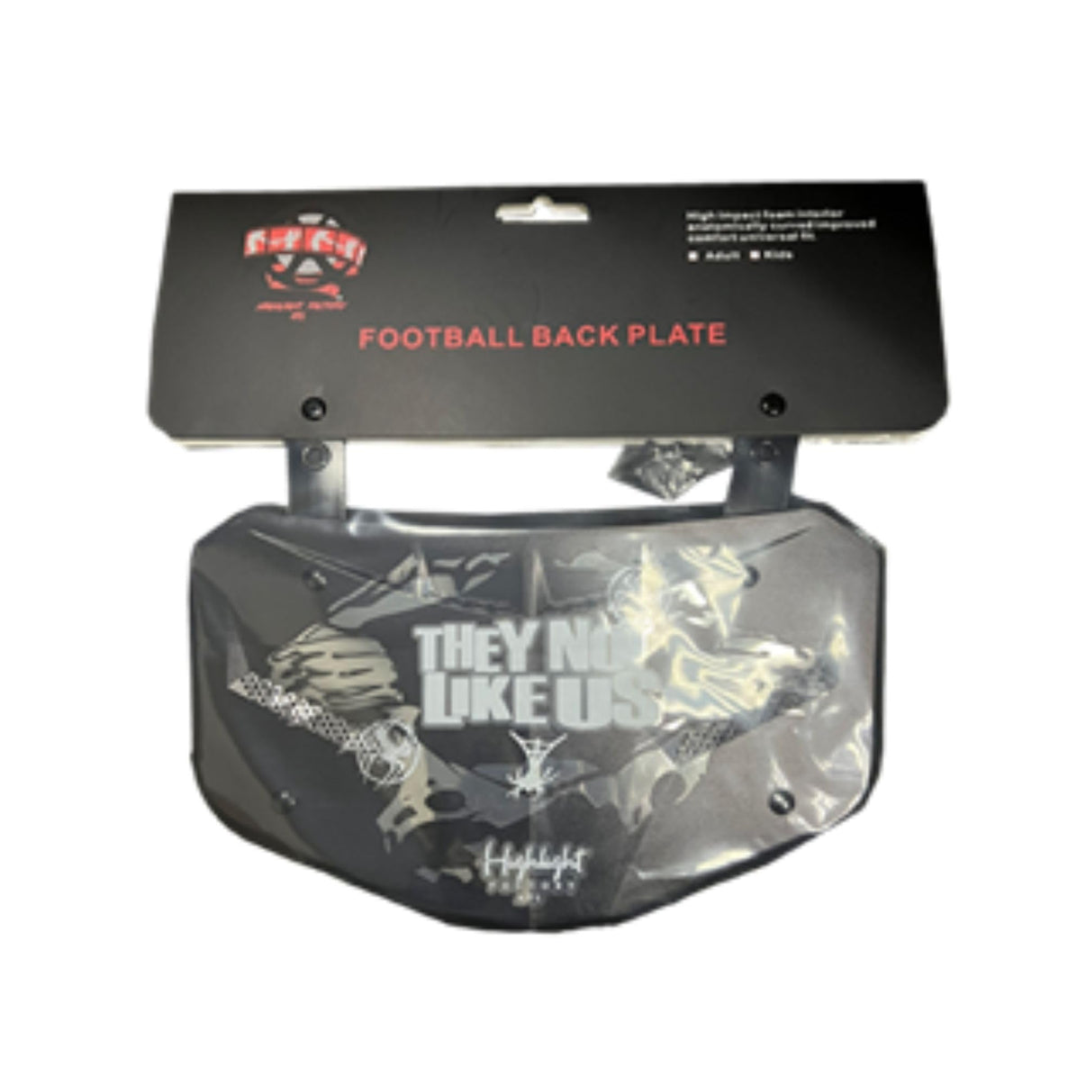 They Not Like Us Chrome Football Back Plate - Lower Back Protection for Shoulder Pads - Back Bone Protector Shield Backplate for Youth & Adult