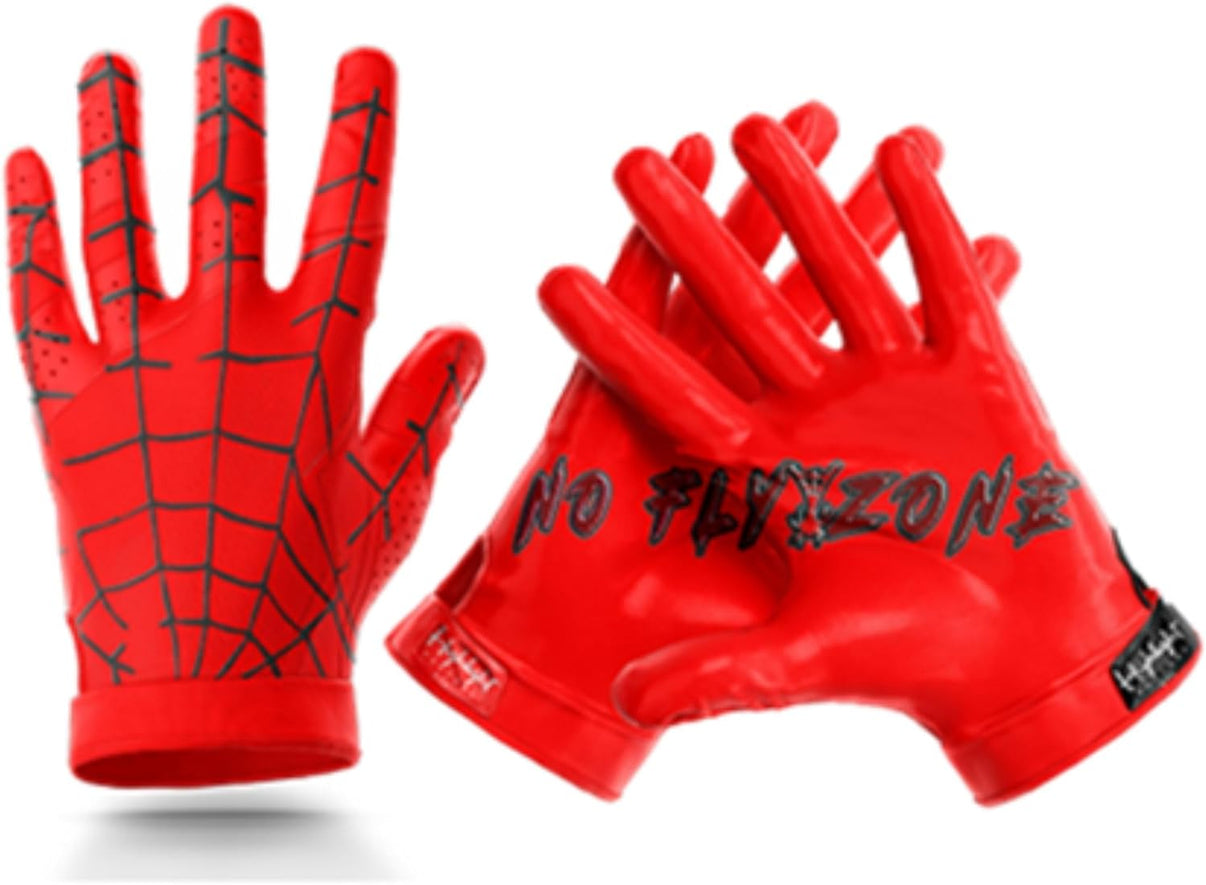 Red Web No Fly Zone - Football Gloves for Youth and Adult - Ultra Grip Wide Receiver Gloves - Superior Support and Protection - Adult and Youth Sizes